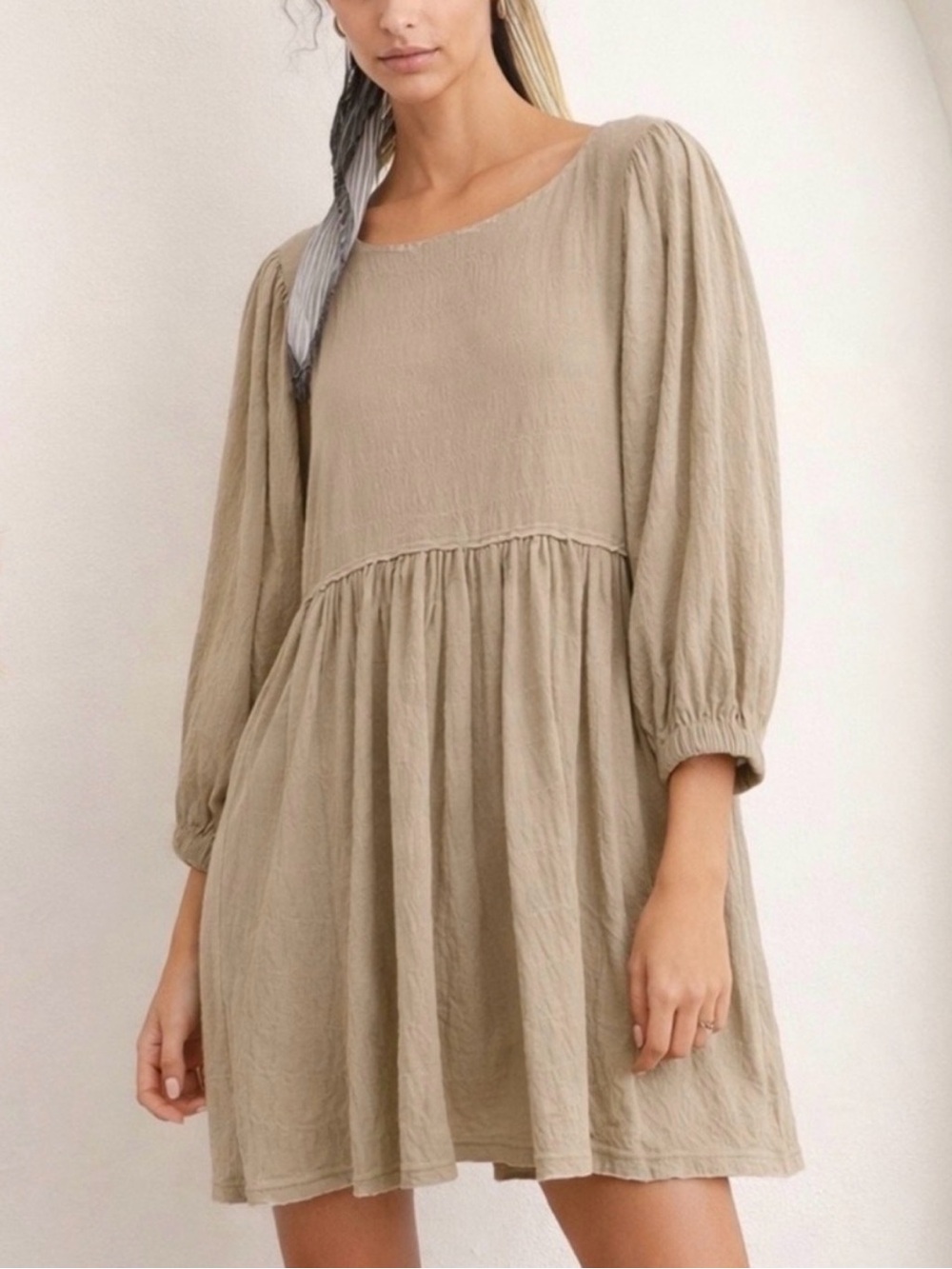 FP BEACH - Women’s Beige Smocked Babydoll Dress